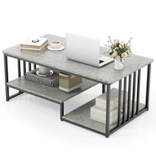 Modern Faux Marble Coffee Table 2-Tier Rectangular Accent Table Chic Cocktail