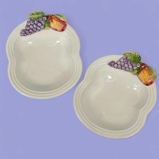 Pair Vintage Italian Ceramic Fruit Bowls Dipinto A Mano, Hand Painted Majolica