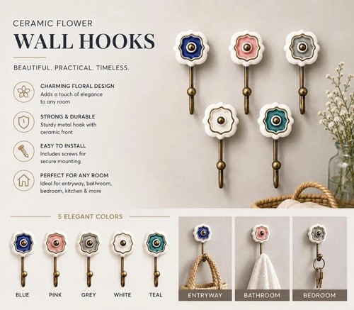 Ceramic wall hook - wall, brass