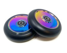 Pair Stunt Push Scooter wheels 100mm 110mm Neochrome Rainbow Hollow Alloy Core