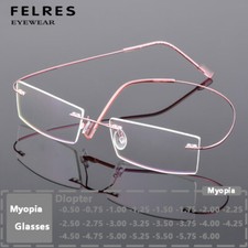 Metal Square Anti Blue Light Nearsighted Glasses Unisex Rimless Myopia Glasses 