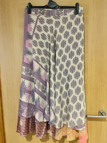 Long pink silk - skirt, boho