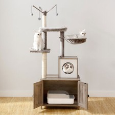 Modern Cat Tree with Litter Box Enclosure Cat Condo with Scratching Posts