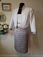 LUIS CIVIT | UK 12 | Neutral Colours Sequin Dress & Jacket | Ivory & Taupe
