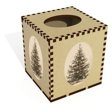 Square 'Vintage Christmas Tree' Wooden Tissue Box Cover (TB00064744)