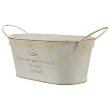 Galvanized Metal Oval Flower Pot with Handle for Home Garden Decoration