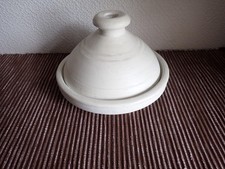 GENUINE VINTAGE CLAY / TERRACOTTA TAGINE LIDDED COOKING POT circa 1960's  WHITE