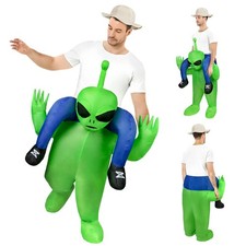 Kids Adult Inflatable Green Alien Costume Ride On Unisex Halloween Blow Up Party