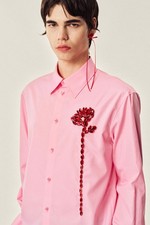 Simone Rocha Pink Shirt with red crystal carnation embellishment beads - L
