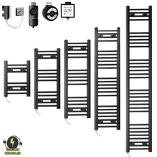 Electric Towel Rail Radiator 300mm Wide Matt Black Heated Designer Bathroom Rail