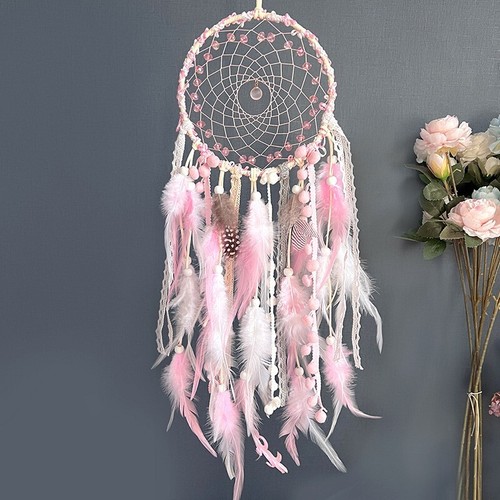 Large pink beads dream catcher - pink,