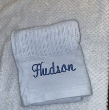 Personalised Baby Cellular Blanket Baby Boy/Girl Gift In Pink,blue,white & Grey