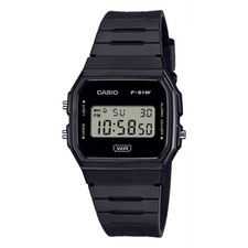 Casio Black Stealth Digital Watch, Bio-Based Resin Strap, Alarm, F-91WB-1AEF