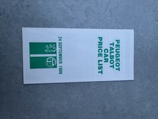 1986 Peugeot Talbot Price List