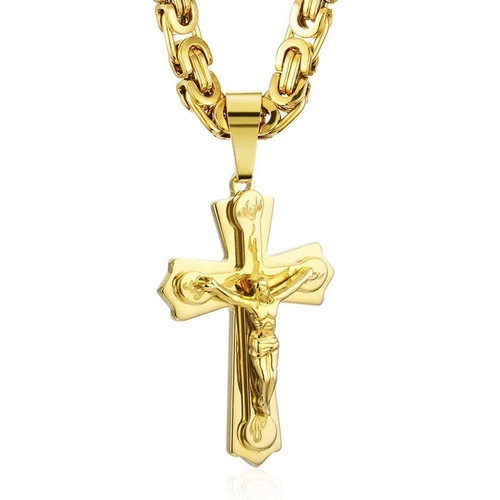 Gold jesus cross - gold, necklace