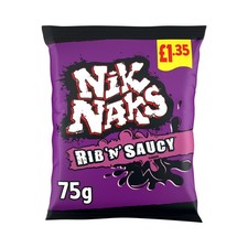 Nik Naks Rib N Saucy Crisps 20 x 75g PMP Vegetarian Corn Snack Purple Bags