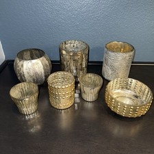 Pottery Barn Eclectic Mercury Glass Votive Holders Set 7 Vase Copper/gold/silver