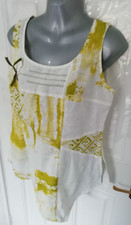 Pause Cafe 14 (42) Lime Green White Cotton Linen Mix Lagenlook Blouse Top B/Zip