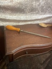 Vintage knife sharpening Steel Hanging Hook Beech Handle Heavy Duty