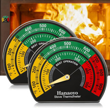 Magnetic Log Burner Thermometer with Large Dial, Wood & Gas Stove Top Meter (1 P