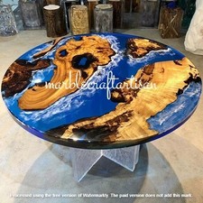 Handmade Ocean Epoxy Blue Resin Coffee Table Live Edge Wood Elegant Furniture