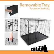 Dog Crate/Cage with Removable Tray Durable, Foldabled with Double Doors