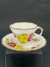 Vintage Salisbury "Pansy" Fine Bone China teacup and saucer set Flower 1950s WOW
