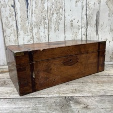 Antique Vintage Brass Strapped Wooden Writing Box Slope For Restoration