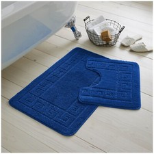 JACQUARD GREEK STYLE BATH MAT PEDESTAL SET NON SLIP TOILET BATHROOM RUGS 2 PIECE
