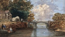 HORSE & CART ON BRIDGE Watercolour Painting C E SHORT 1878 - 19TH CENTURY