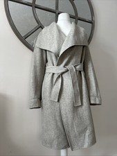 Zara Wool Blend Wrap Grey Belted Coat Size Small S Uk 8 10