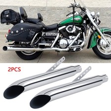 2x Slip-On Racing Exhaust Muffler Pipes Chrome For Kawasaki Vulcan VN1500G Nomad