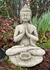 Lotus Tealight Buddha Stone Statue | Monk Oriental Garden Outdoor Decor Ornament