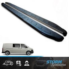 FOR VW TRANSPORTER LWB T6 6.1 2016-24 PLANET RUNNING BOARDS STEPS BLACK EDITION