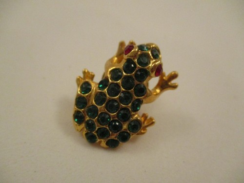 Vintage green rhinestone frog - vintage,