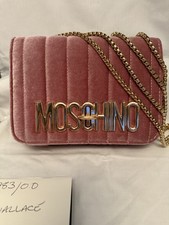 Moschino Velvet Clutch Bag with Gold Coloured Chain Strap and Dust Bag