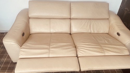 Beige leather seater - beige, sofas
