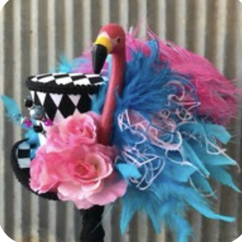 Flamingo mad hatter derby hat - flamingo,