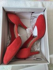 Tamaris Red Suede Mid Heels Soft Leather Heeled Shoes Pumps Almond Toe EU38 UK5