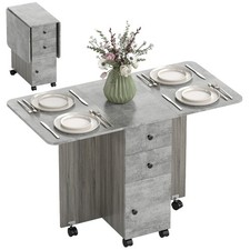 HOMCOM Folding Dining Table, Drop Leaf Table With Storage Drawers Grey Marble