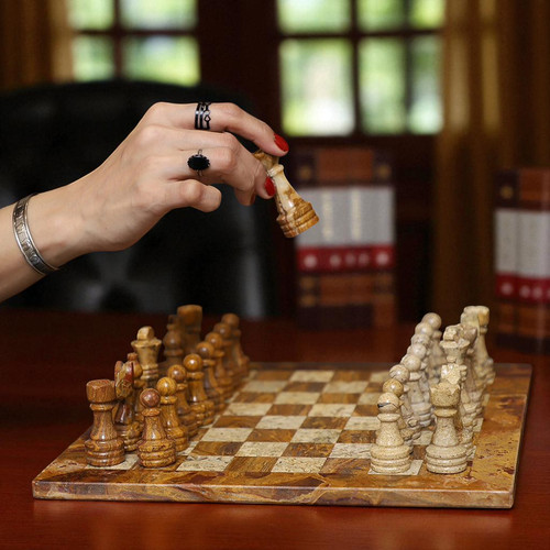 Marble chess set brown coral - &,