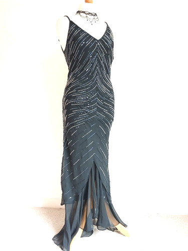Gothic black maxi dress beaded - maxi,