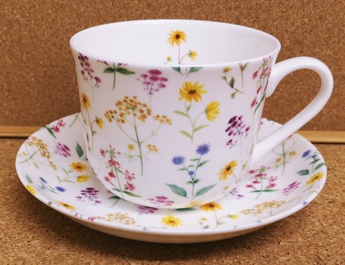 Meadow flowers cup saucer bone - meadow,