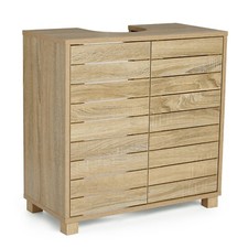Under Sink Bathroom Cabinet, Oak Wood Effect Bathroom Sink Cupboard - VonHaus