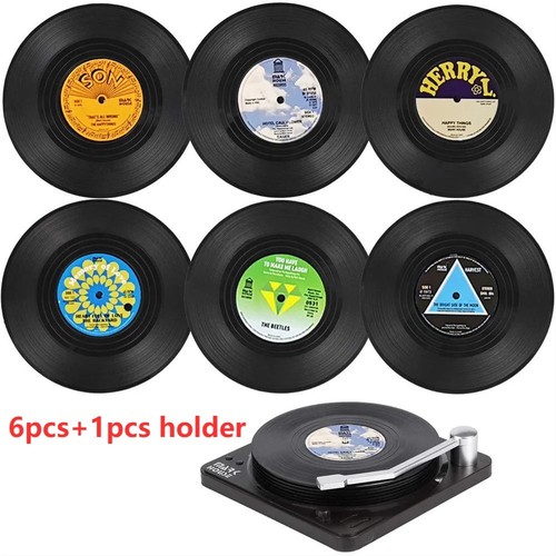 6pcs vinyl retro coaster set - coaster,