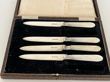 SET OF 4 SILVER PLATED & MOTHER OF PEARL HANDLED DESSERT KNIVES (MOP -ZZ8)