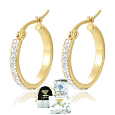 9CT Yellow Gold Round Hoop Earrings With White Crystals For Women Ladies Girls