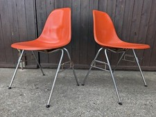 Charles Eames Fibreglass Chair Orange 60s Vintage 60er Chrome Herman Miller 1/2