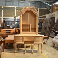TEAK Wood Queen Anne style dressing table with mirror and stool 