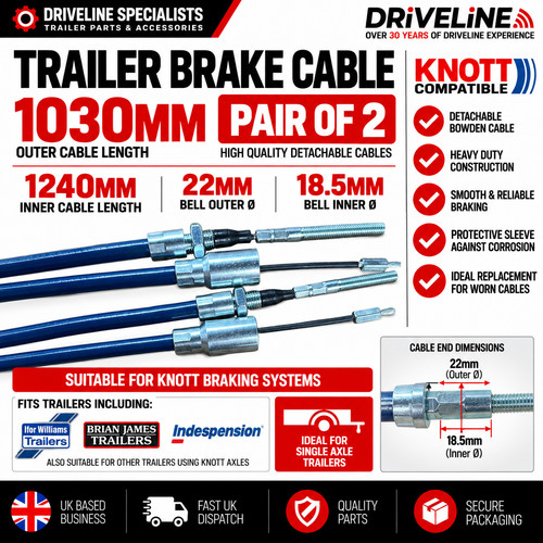 1030mm trailer brake cable - 1030mm,